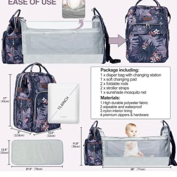 VANKEAN Diaper Bag Backpack with Portable Changing Pad, Baby Diaper Bags - Picture 6 of 8